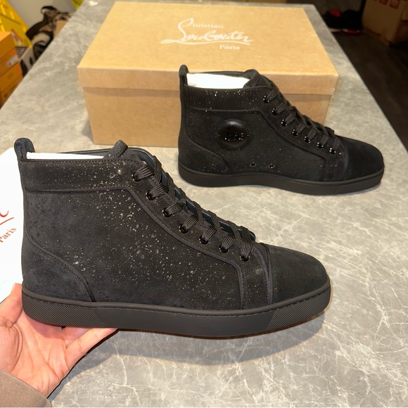 New Size 44 Christian Louboutin Louis Orlato Flat Sneakers Black Silver - Picture 4 of 14